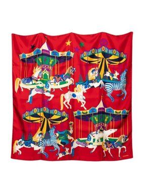 Chanel Merigo Land Scarf Red Multicolor Silk